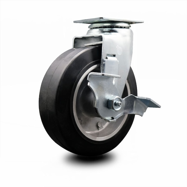 6 Inch Rubber on Aluminum Swivel Caster with Ball Bearing and Brake SCC